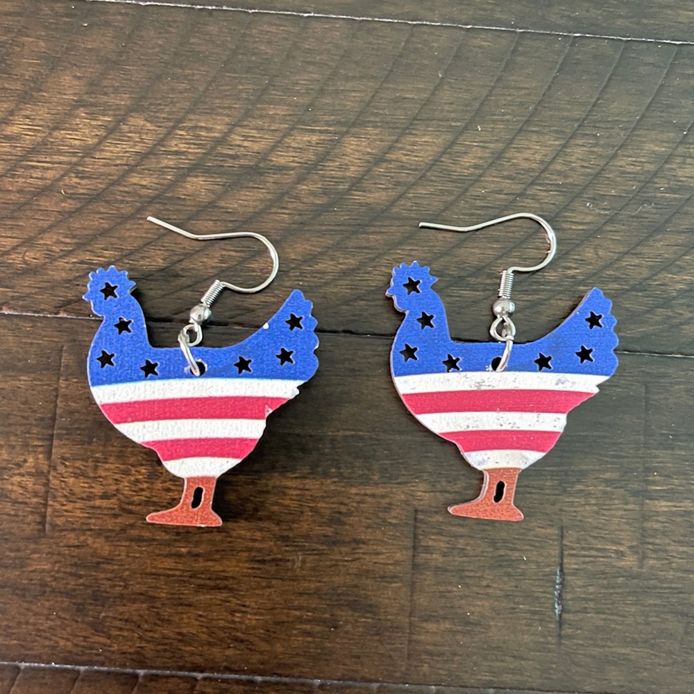 Red, White and Blue, American Flag Chicken Earrings